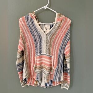 Billabong Womens Baja Beach Rainbow Striped Hooded Sweater large Boho Beach Surf